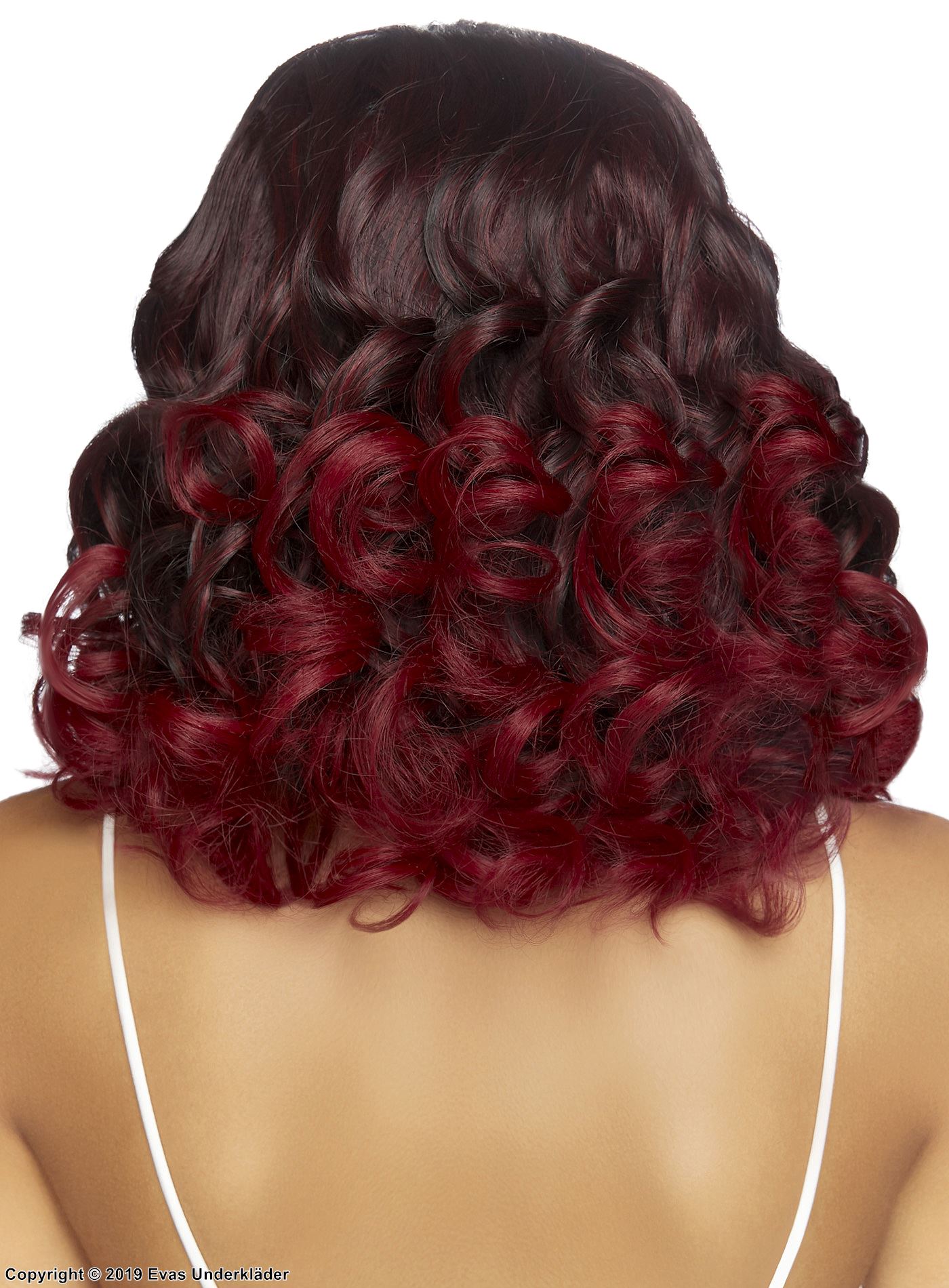 Perücke, Mittelteil Frisur, Locken, ombre